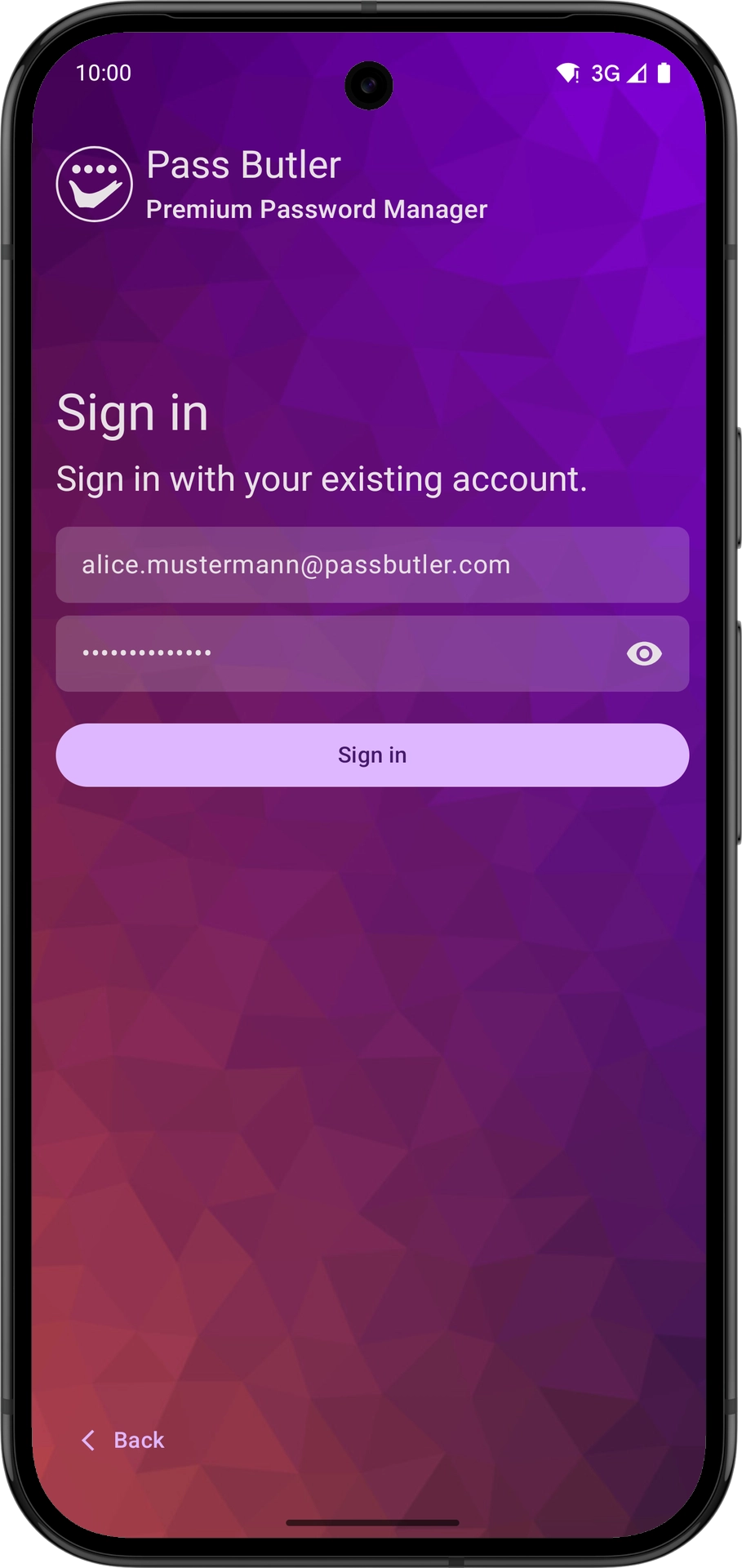Screenshot of login screen