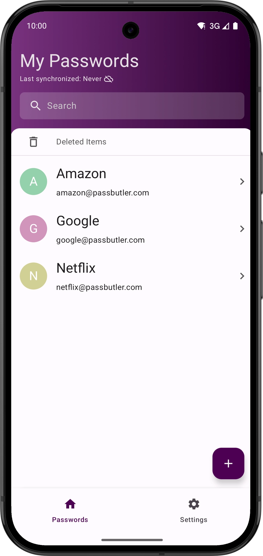 Screenshot of password item overview screen